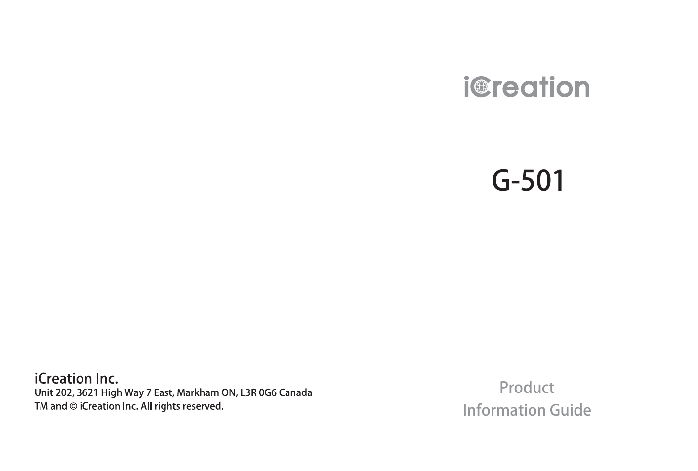 iCreation G-501 User Manual | 38 pages