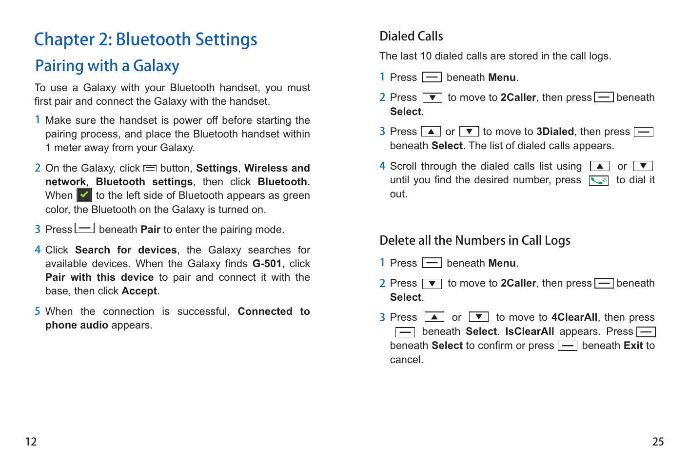 Chapter 2: bluetooth settings, Pairing with a galaxy | iCreation G-501 User Manual | Page 13 / 38