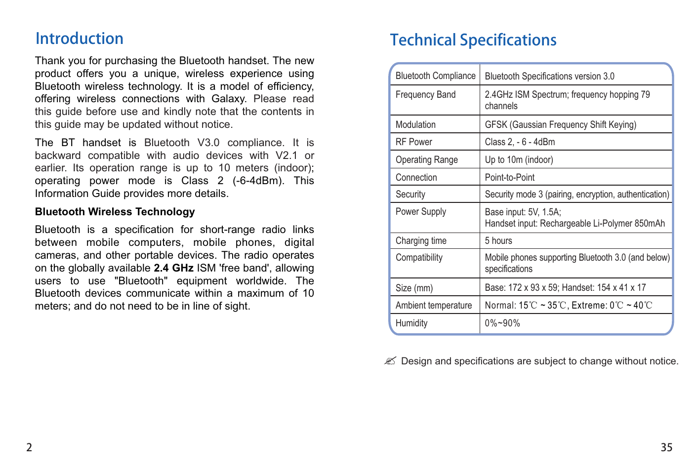 Introduction, Technical specifications | iCreation G-501 User Manual | Page 36 / 38