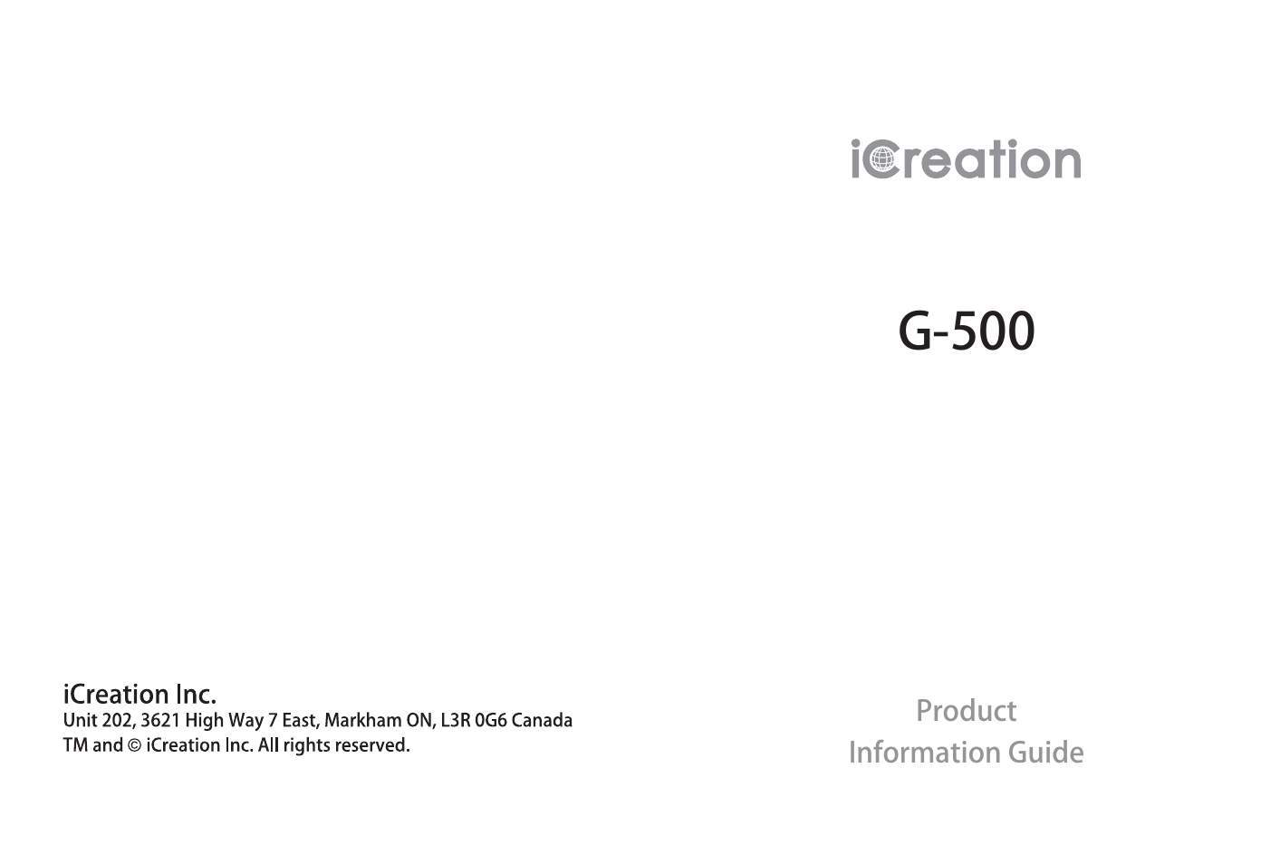 iCreation G-500 User Manual | 23 pages