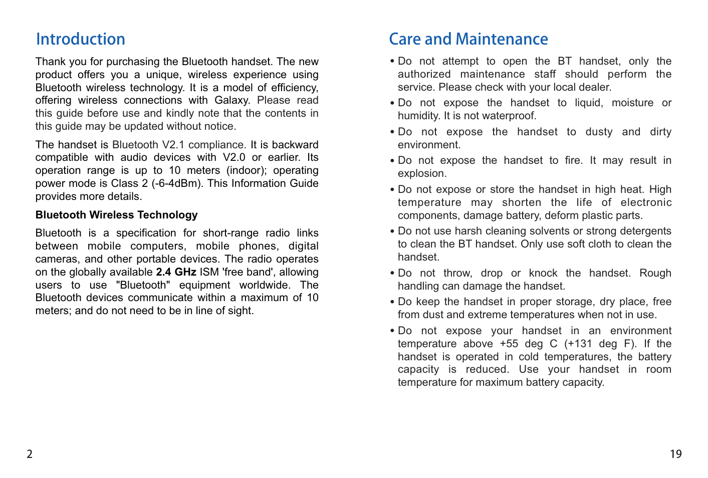 Introduction, Care and maintenance | iCreation G-500 User Manual | Page 3 / 23