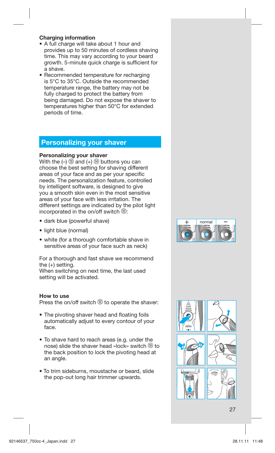 Personalizing your shaver | Braun 750CC-4 User Manual | Page 27 / 32