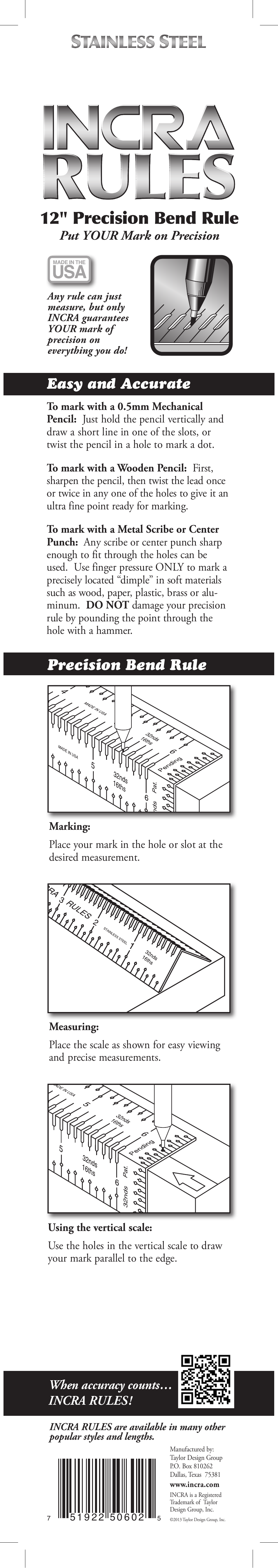 INCRA Bend Rule User Manual | 1 page