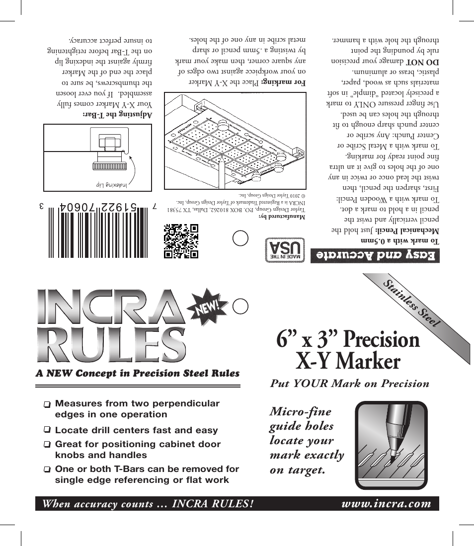 INCRA X-Y Marker User Manual | 1 page