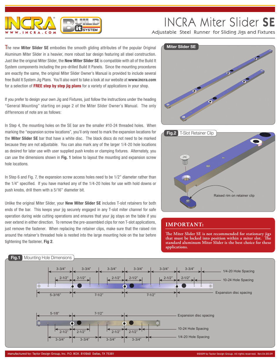 INCRA Miter Slider SE User Manual | 1 page