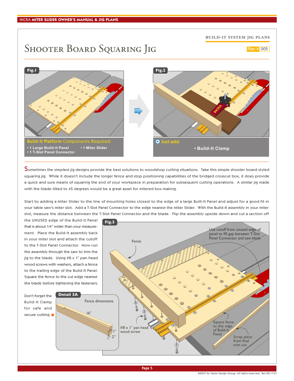 Shooter board squaring jig, Build-it system jig plans | INCRA Miter Slider User Manual | Page 5 / 8