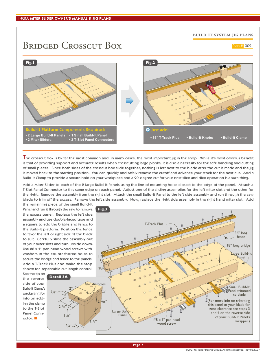 Bridged crosscut box, Build-it system jig plans | INCRA Miter Slider User Manual | Page 7 / 8