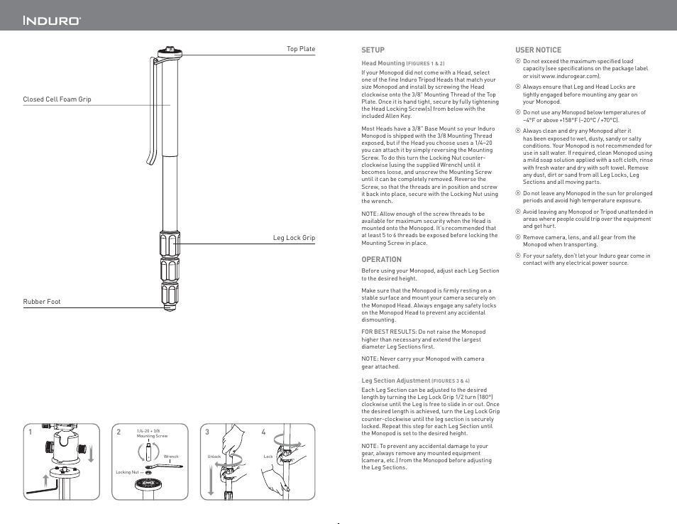 Induro AM Monopod User Manual | Page 2 / 2
