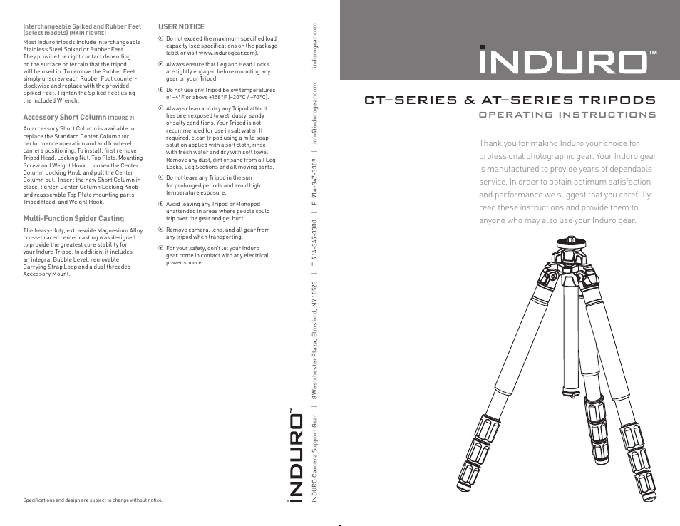 Induro AT Tripod User Manual | 2 pages