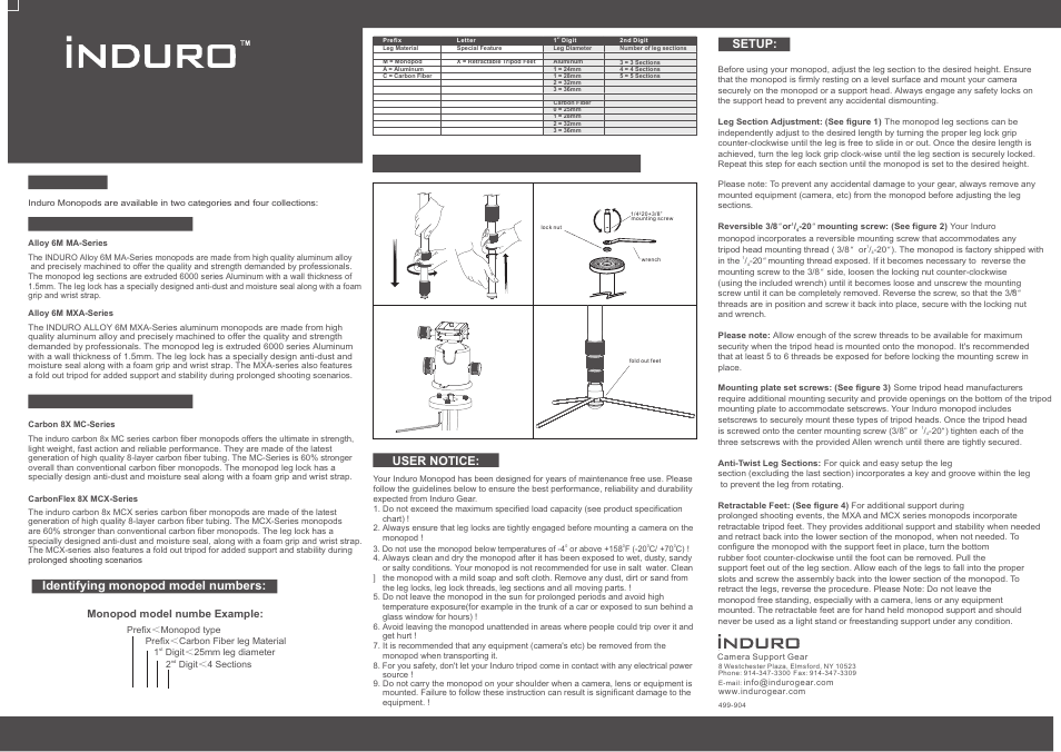 Induro MA/MXA Monopod User Manual | 1 page