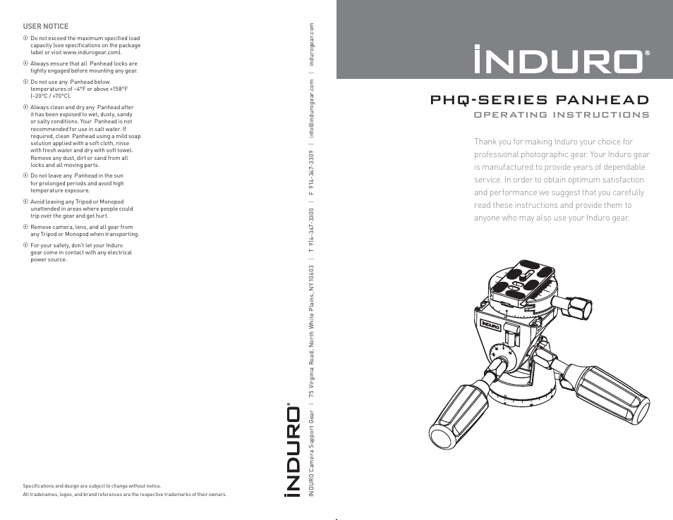 Induro PHQ PanHead User Manual | 2 pages