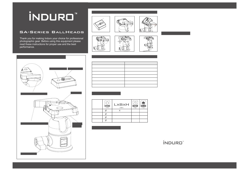 Induro SA BallHead User Manual | 1 page