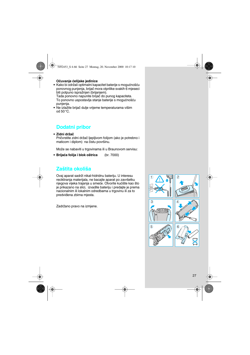 Dodatni pribor, Za‰tita okoli‰a | Braun Syncro 7540 User Manual | Page 27 / 56