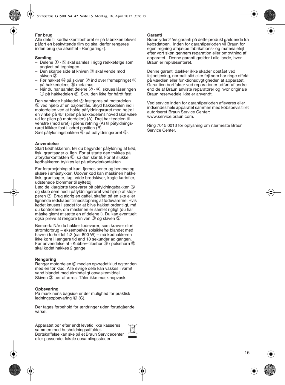 Braun Multiquick 5 G 1500 User Manual | Page 15 / 41