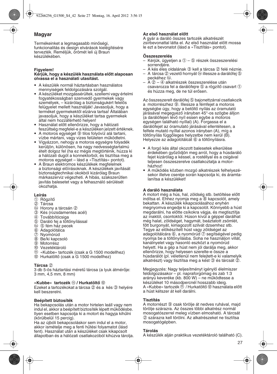 Braun Multiquick 5 G 1500 User Manual | Page 27 / 41