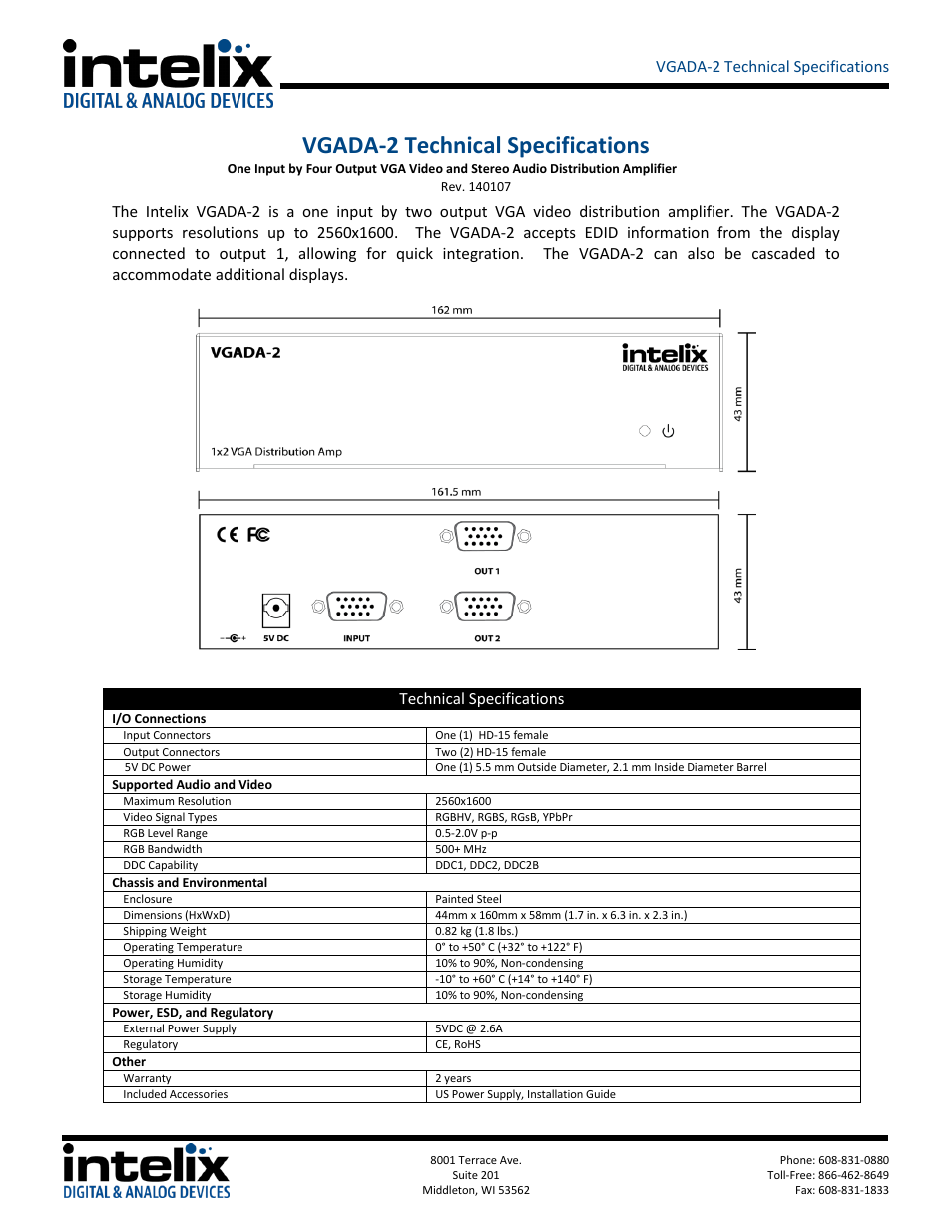 Intelix VGADA-2 User Manual | 1 page