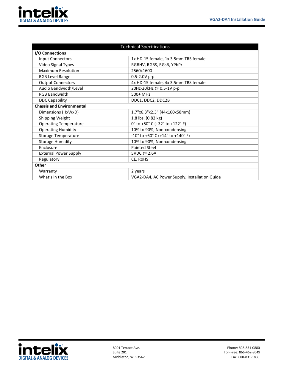 Intelix VGA2-DA4 User Manual | Page 2 / 2