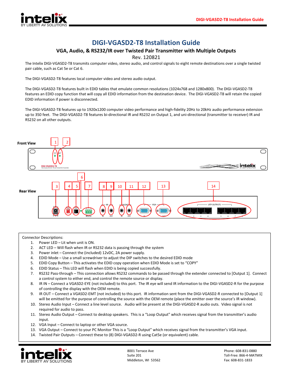 Intelix DIGI-VGASD2-T8 User Manual | 2 pages