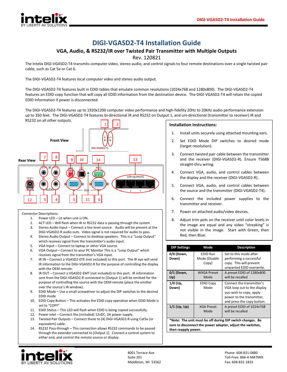 Intelix DIGI-VGASD2-T4 User Manual | 2 pages