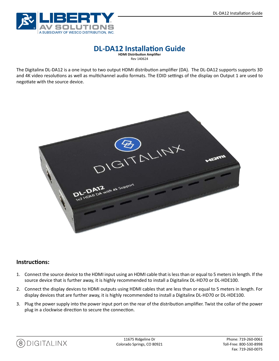 Intelix DL-DA12 User Manual | 1 page