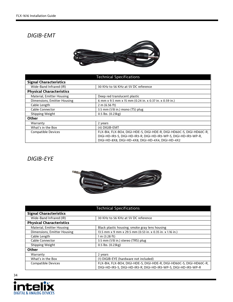 Digib-emt, Digib-eye | Intelix FLX-1616 User Manual | Page 34 / 36