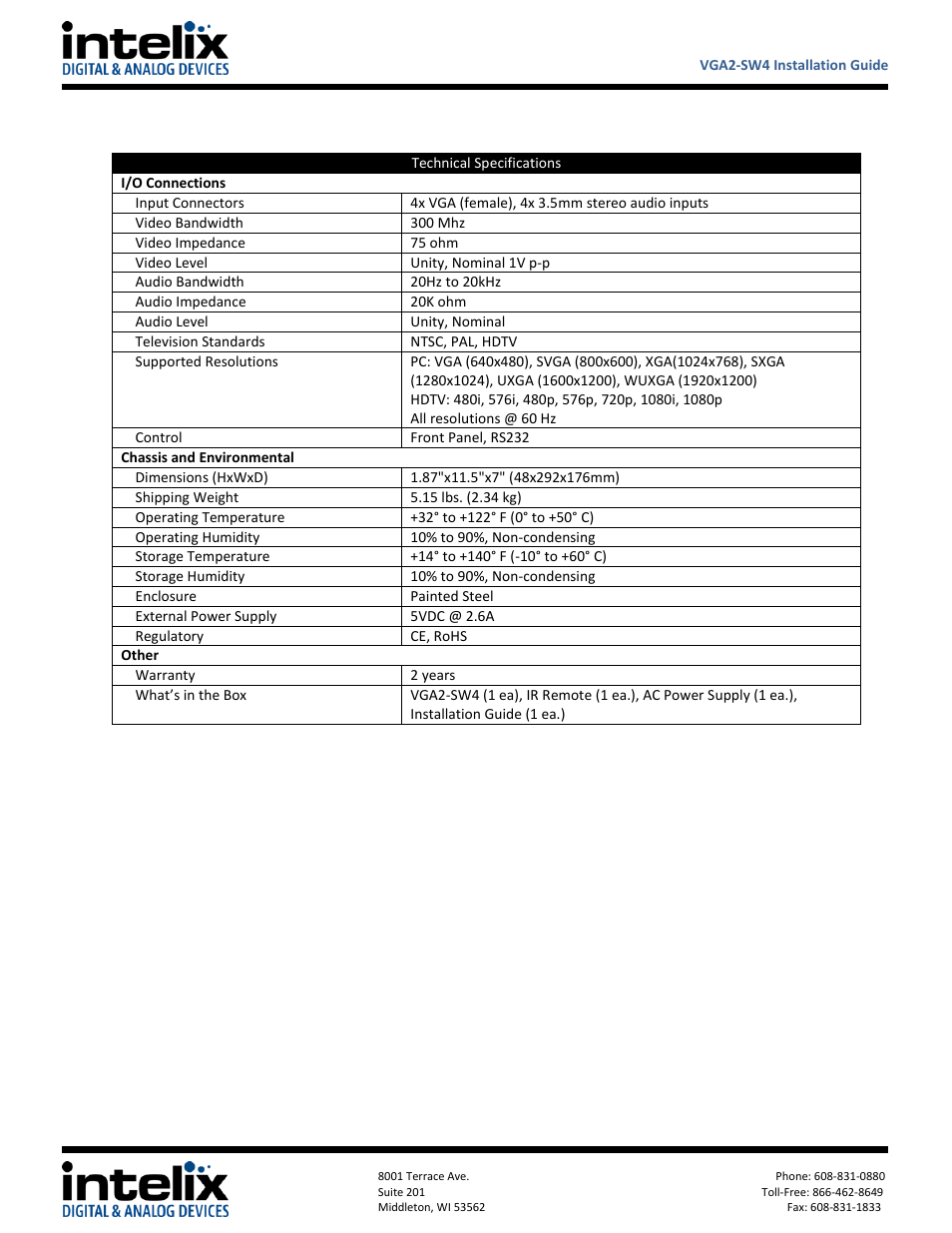 Intelix VGA2-SW4 User Manual | Page 2 / 2