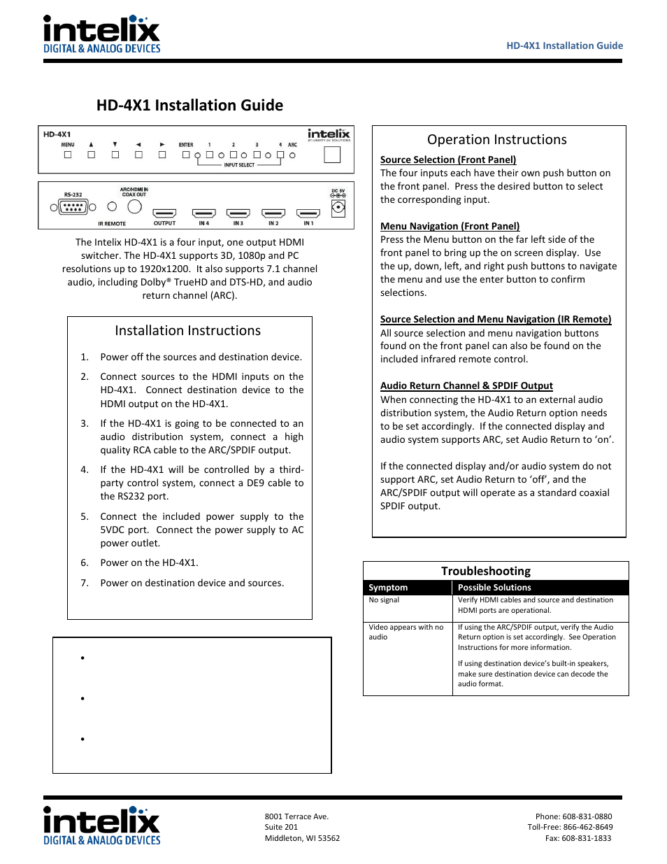 Intelix HD-4X1 User Manual | 2 pages