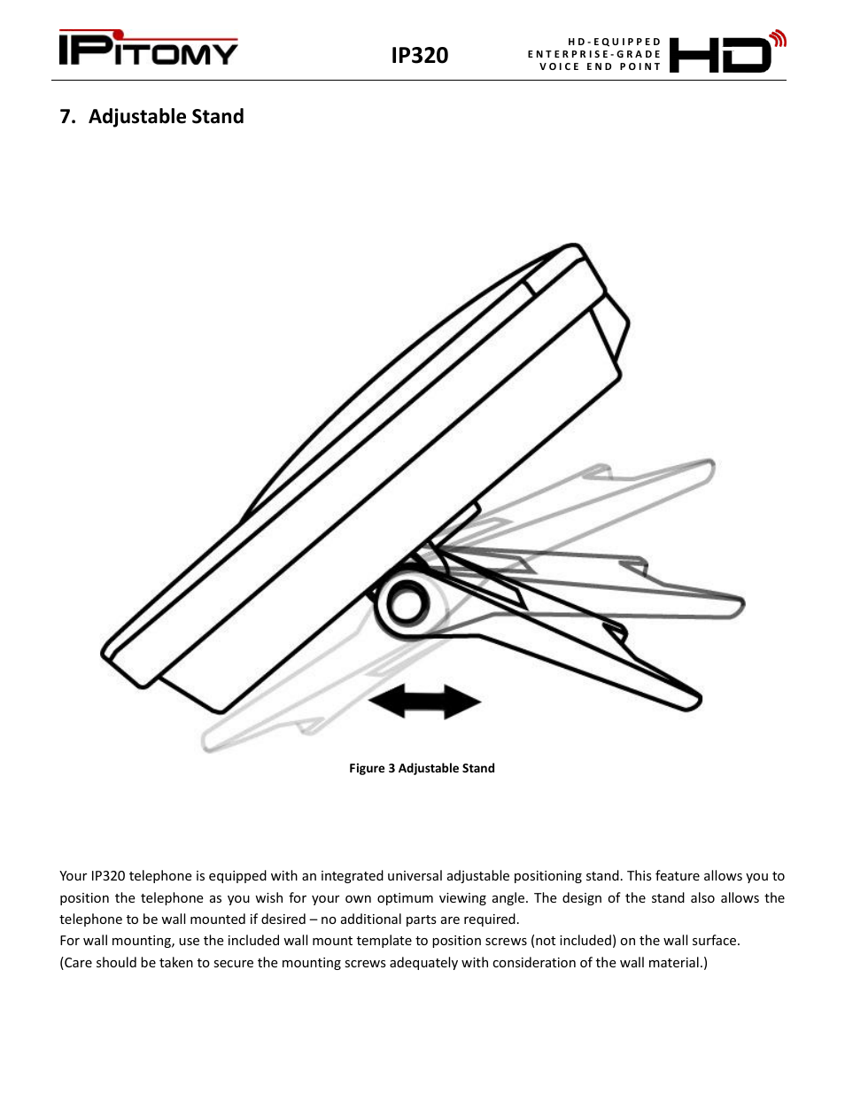 Adjustable stand, Ip320 | IPitomy IP320 User Manual User Manual | Page 7 / 33