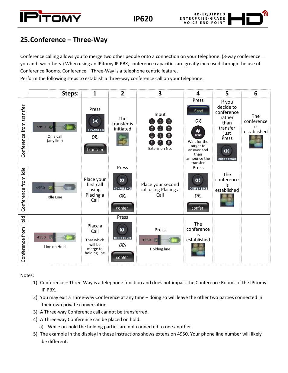 Conference – three-way, Ip620 | IPitomy IP620 User Manual User Manual | Page 21 / 52