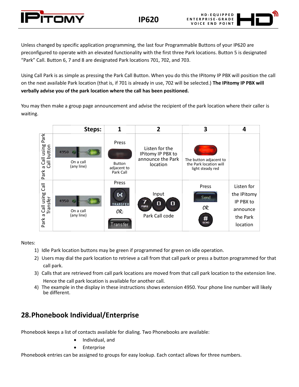 Phonebook individual/enterprise, Ip620, Steps: 1 2 3 4 | IPitomy IP620 User Manual User Manual | Page 23 / 52