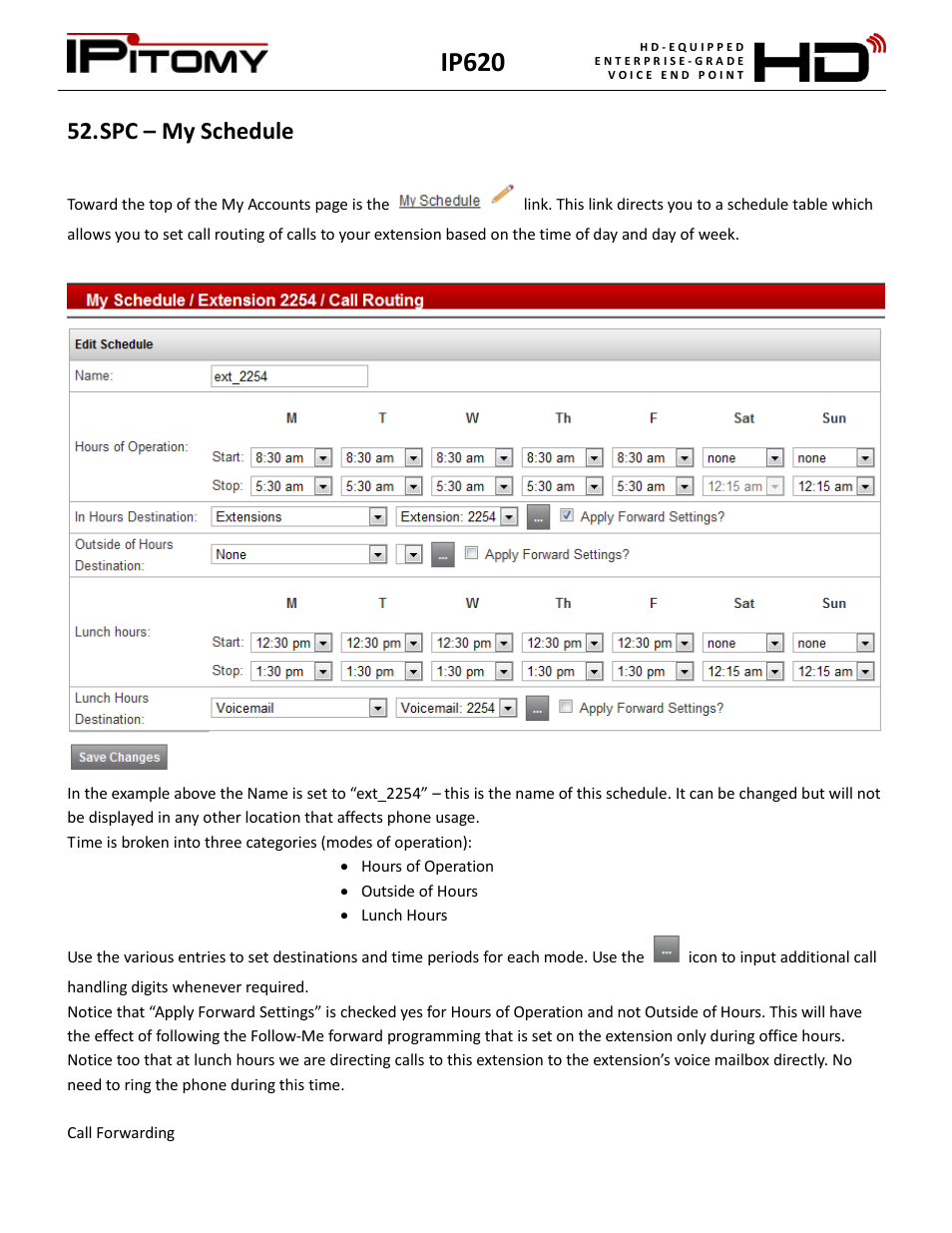 Spc – my schedule, Ip620 | IPitomy IP620 User Manual User Manual | Page 44 / 52