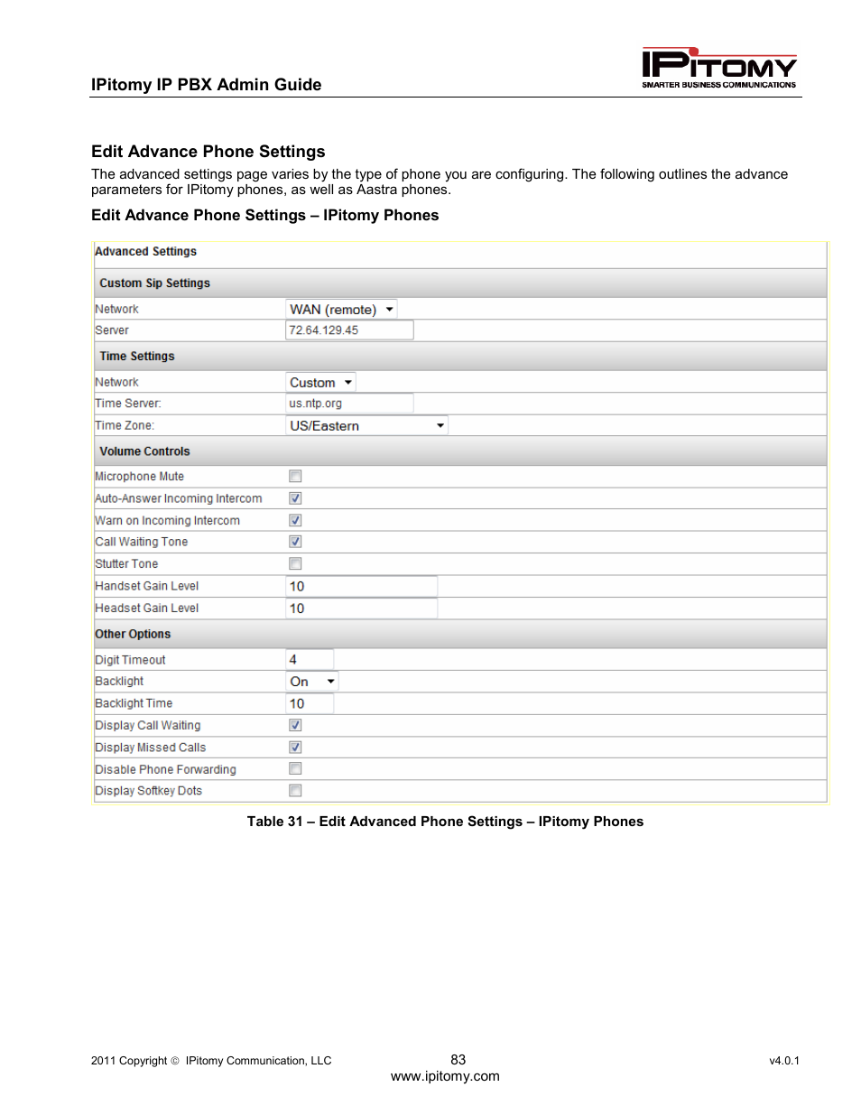 IPitomy IP1100+ PBX Administrator Guide User Manual | Page 101 / 259