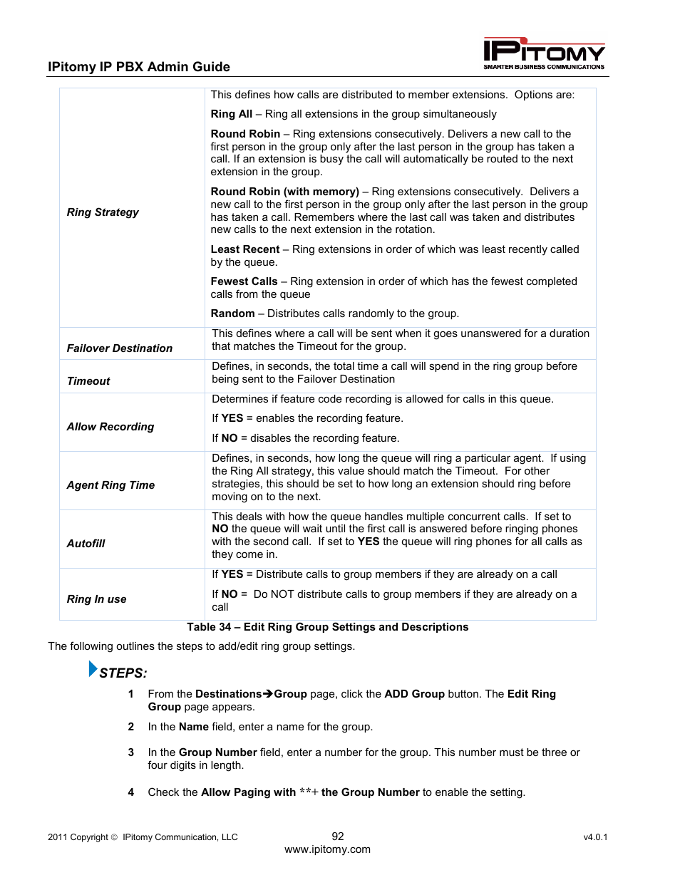 IPitomy IP1100+ PBX Administrator Guide User Manual | Page 110 / 259