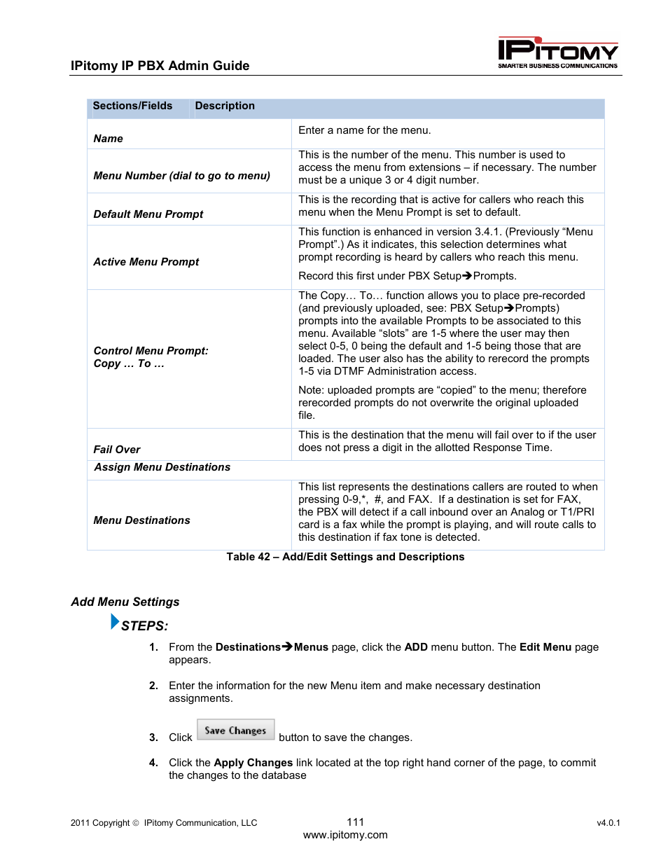 IPitomy IP1100+ PBX Administrator Guide User Manual | Page 129 / 259