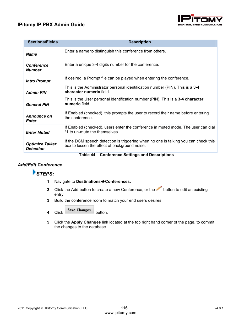 IPitomy IP1100+ PBX Administrator Guide User Manual | Page 134 / 259