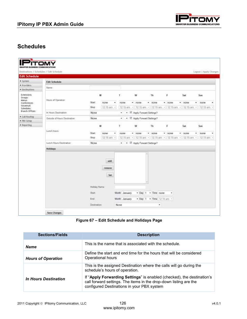 Schedules | IPitomy IP1100+ PBX Administrator Guide User Manual | Page 144 / 259