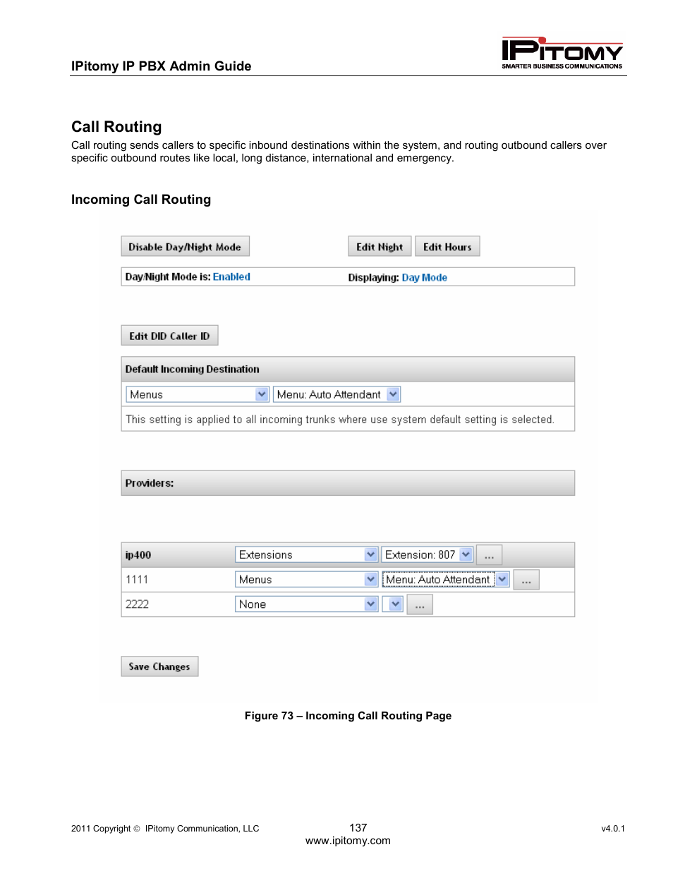 Call routing | IPitomy IP1100+ PBX Administrator Guide User Manual | Page 155 / 259
