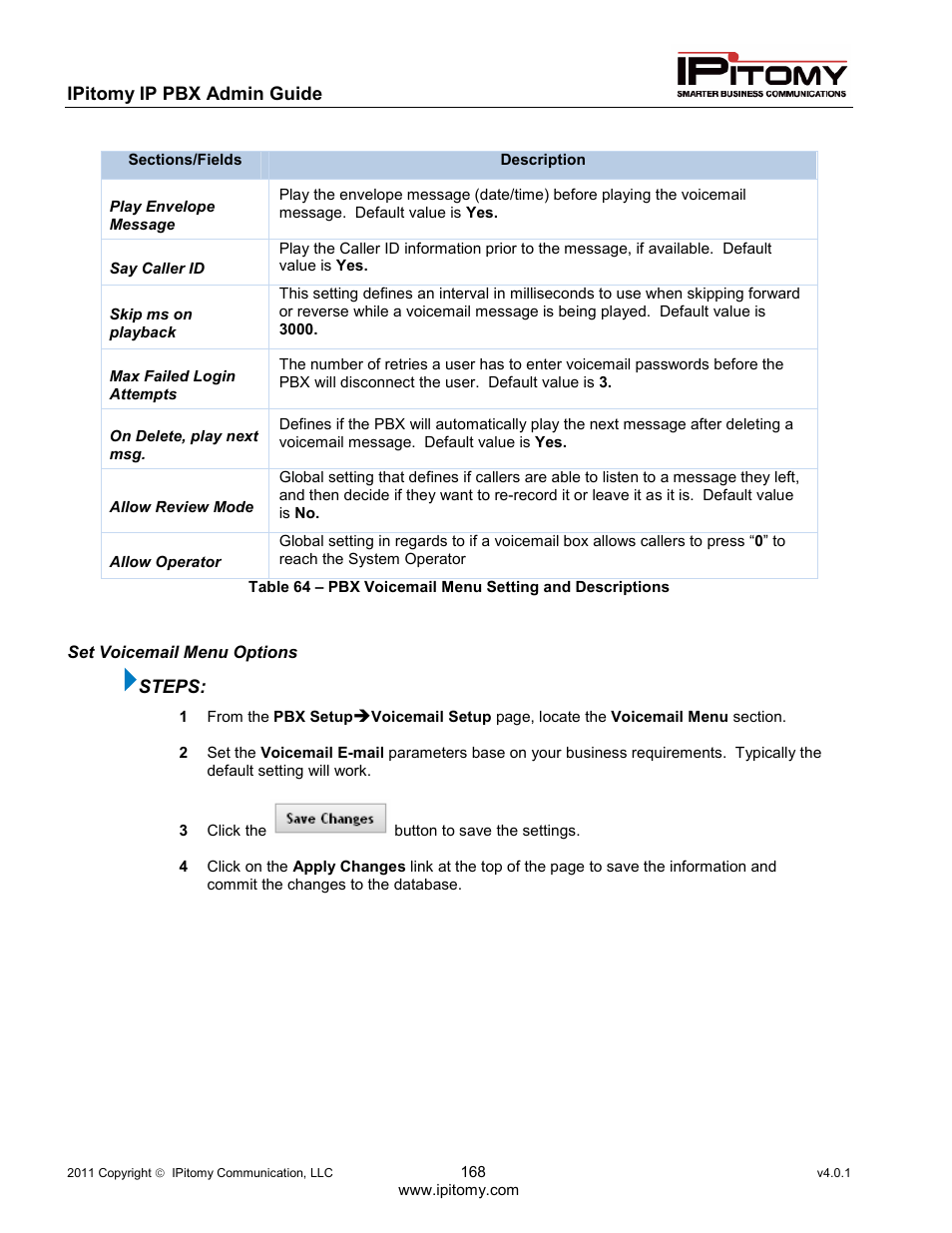 IPitomy IP1100+ PBX Administrator Guide User Manual | Page 186 / 259