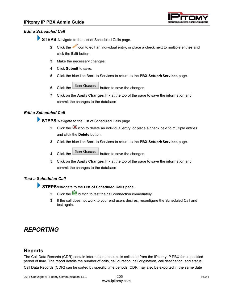 Reporting, Reports | IPitomy IP1100+ PBX Administrator Guide User Manual | Page 223 / 259