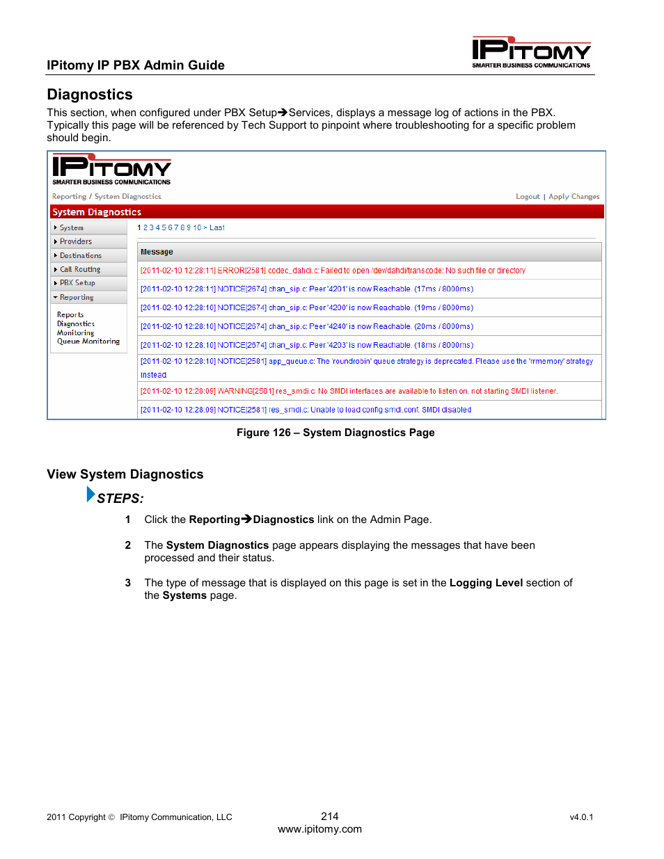 Diagnostics | IPitomy IP1100+ PBX Administrator Guide User Manual | Page 232 / 259