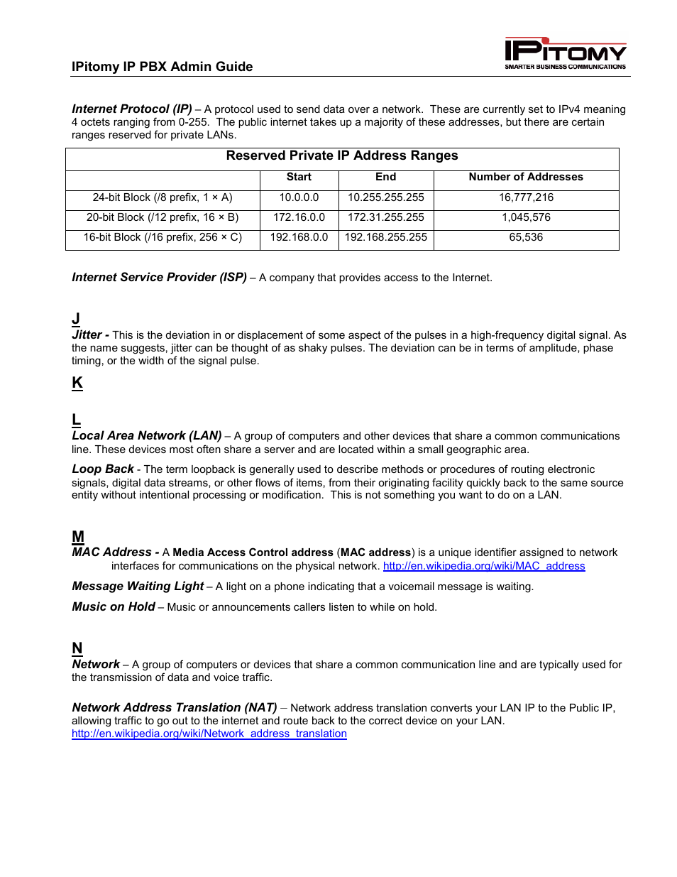 IPitomy IP1100+ PBX Administrator Guide User Manual | Page 255 / 259