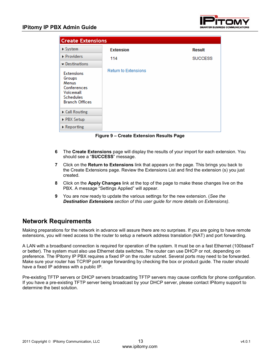 Network requirements | IPitomy IP1100+ PBX Administrator Guide User Manual | Page 31 / 259