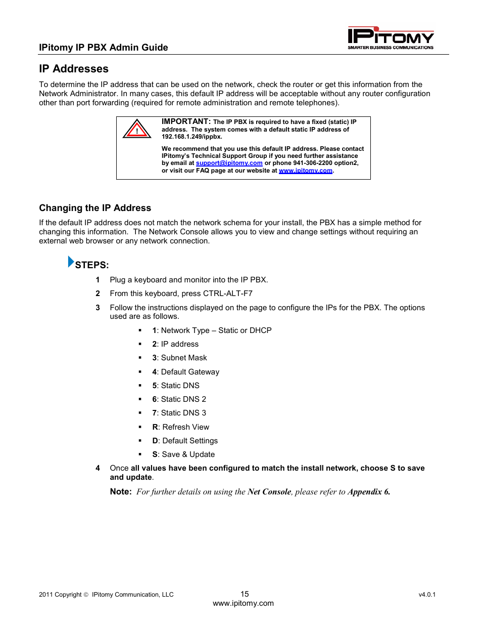 Ip addresses | IPitomy IP1100+ PBX Administrator Guide User Manual | Page 33 / 259