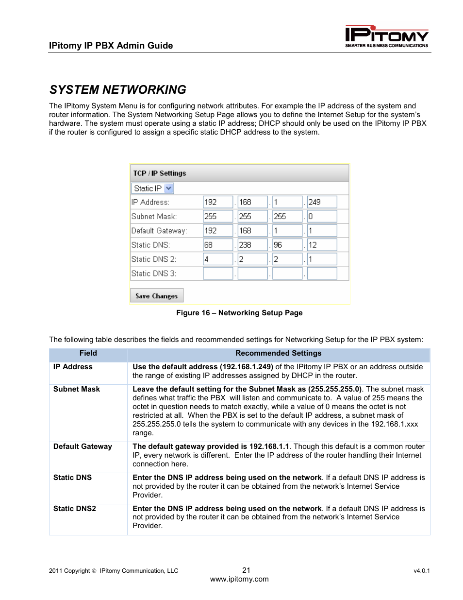 System networking | IPitomy IP1100+ PBX Administrator Guide User Manual | Page 39 / 259