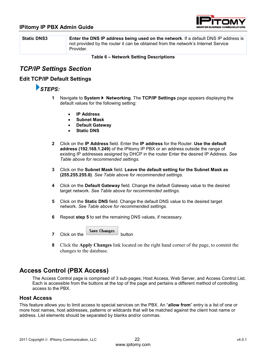Access control (pbx access) | IPitomy IP1100+ PBX Administrator Guide User Manual | Page 40 / 259