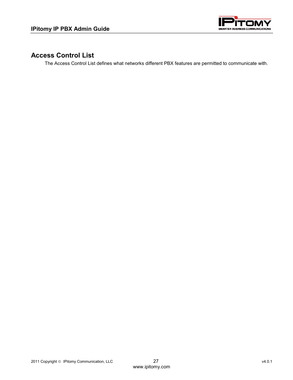 Access control list | IPitomy IP1100+ PBX Administrator Guide User Manual | Page 45 / 259