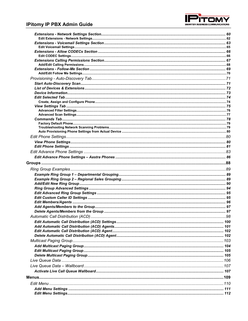 IPitomy IP1100+ PBX Administrator Guide User Manual | Page 5 / 259