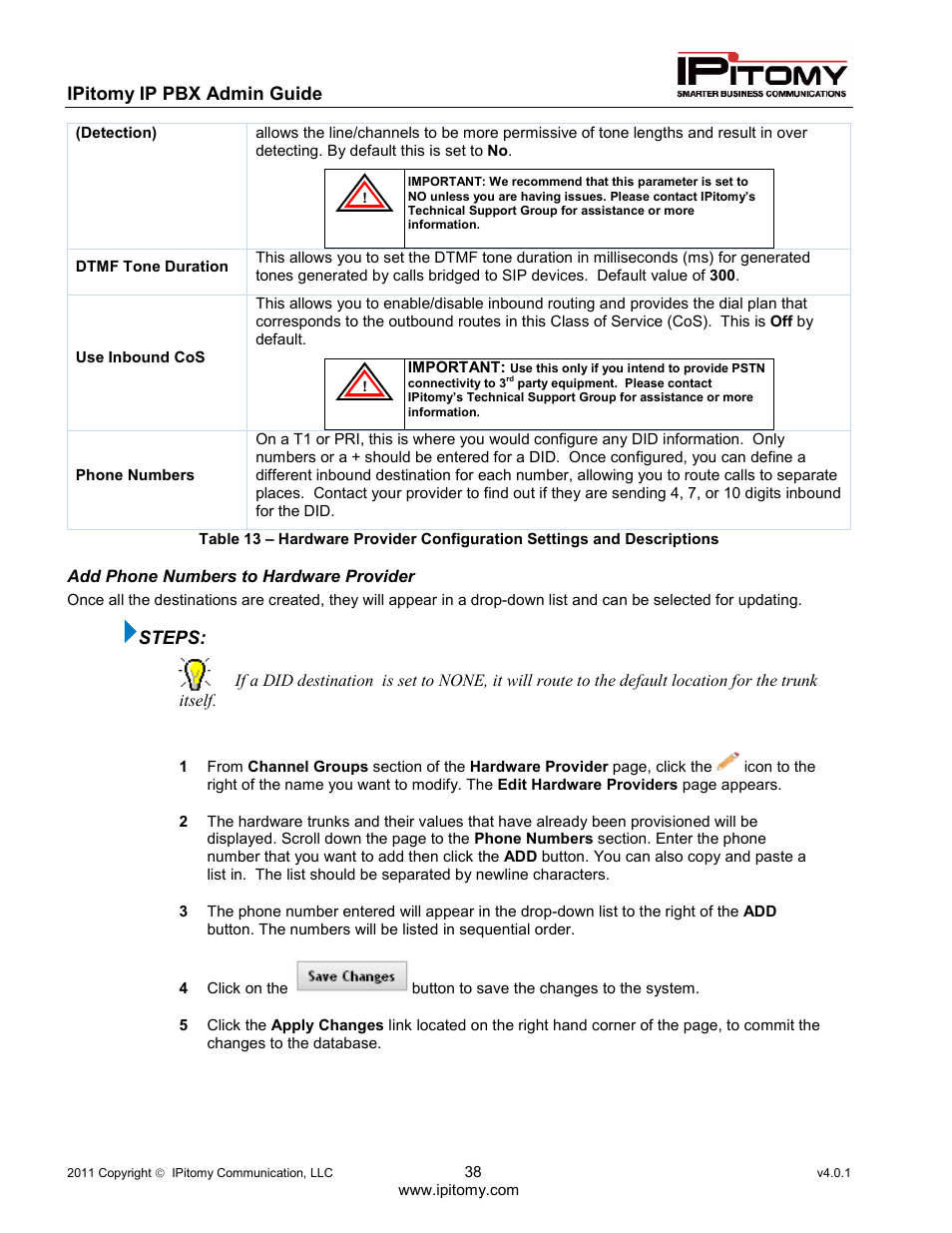 IPitomy IP1100+ PBX Administrator Guide User Manual | Page 56 / 259