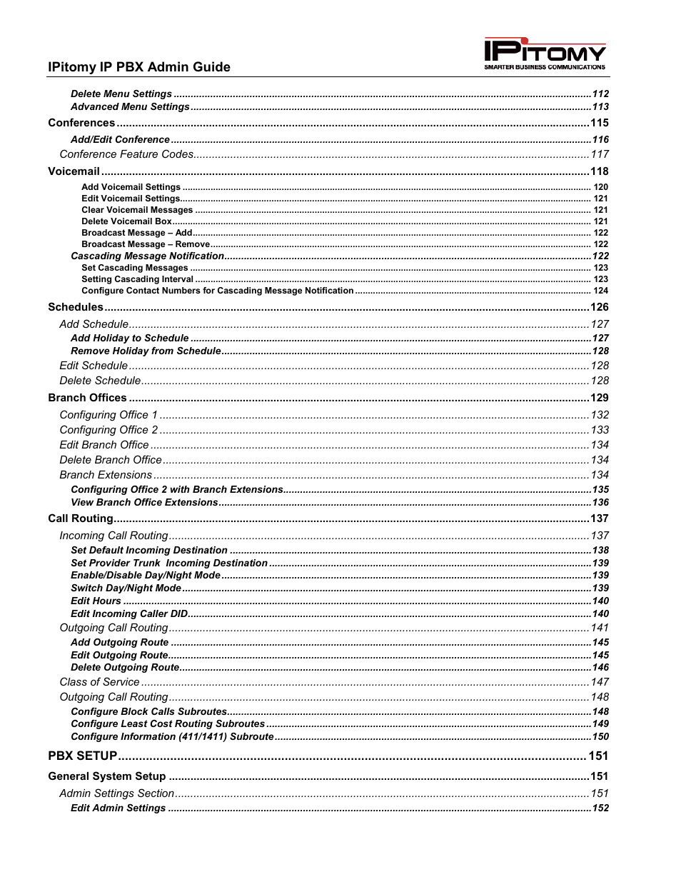 IPitomy IP1100+ PBX Administrator Guide User Manual | Page 6 / 259