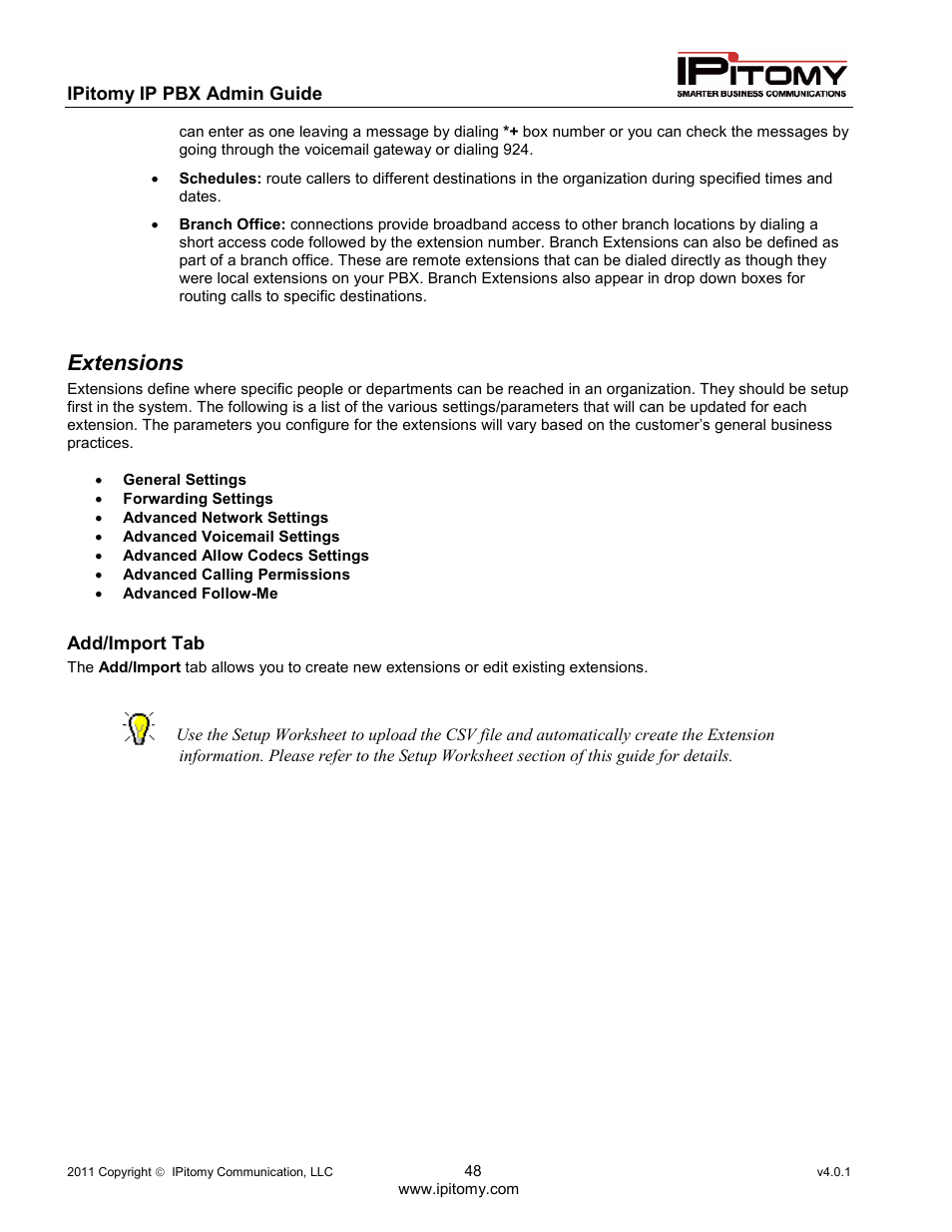 Extensions | IPitomy IP1100+ PBX Administrator Guide User Manual | Page 66 / 259
